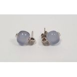 Pair of 18k white gold, diamond and chalcedony stud earrings Condition ReportLight surface marks