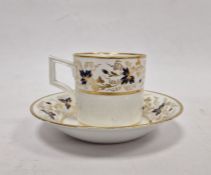 Early 19th century Crown Derby porcelain coffee can and saucer decorated with gilt and royal blue