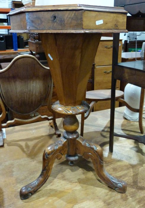 Victorian octagonal-top work table on tripod base and a mahogany three-tier washstand (2) - Image 2 of 2