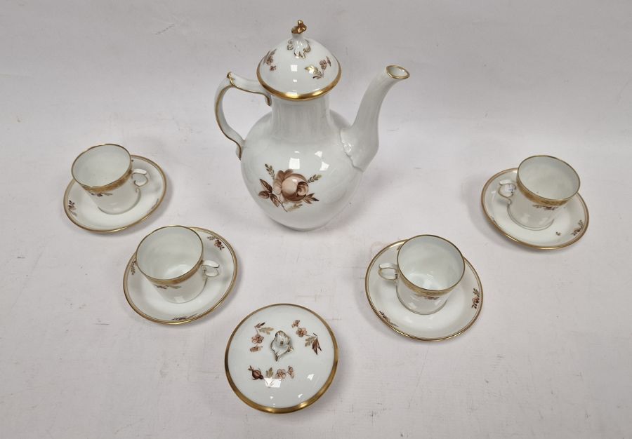 Royal Copenhagen porcelain part coffee set, brown rose pattern, to include coffee pot, covered sugar - Image 2 of 7