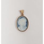 9ct yellow gold pendant set with blue and white cameo bust