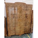 Early 20th century Art Deco walnut bedroom suite to include three-door wardrobe, compactum, dressing