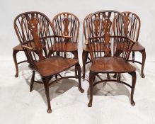Set of six (4+2) splatback elm-seated country chairs with crinoline stretchers, on cabriole legs (6)