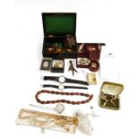 Two boxes of assorted costume jewellery to include lady's wristwatches, necklaces, cufflinks, etc