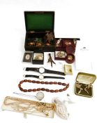 Two boxes of assorted costume jewellery to include lady's wristwatches, necklaces, cufflinks, etc