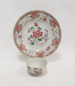 18th century Chinese porcelain plate with famille rose decoration, peonies and other flowers, 22cm