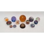 Collection of glass paperweights to include Caithness "Cauldron Aqua", Caithness "Myriad", a Sanders