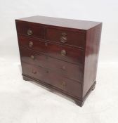 19th century mahogany and strung chest of two short over three long drawers, to bracket feet, with