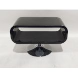 Modern television stand in black curved finish, on chromed pedestal