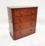 19th century mahogany chest of two short over three long drawers, the rectangular top with moulded