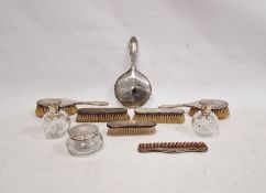 Silver-backed dressing table set, Birmingham, Walker & Hall, with engine-turned decoration to