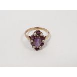 9ct yellow gold navette-shaped ring set with amethyst and pearl