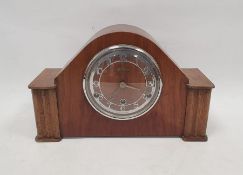 Early to mid 20th century oak cased mantel clock with pierced, chromed chapter ring, stamped '