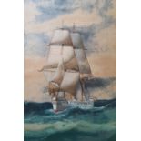 Unattributed Watercolour drawing Sailing ship in rough sea, framed, 38cm x 25cm Russell Thomas