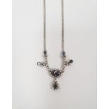 18k white gold, sapphire and diamond drop necklace Condition ReportTotal weight approx. 17 grams