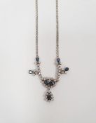 18k white gold, sapphire and diamond drop necklace Condition ReportTotal weight approx. 17 grams