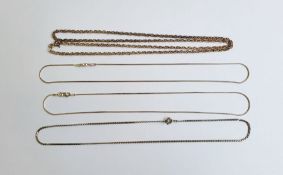 Three silver chain necklaces and one silver-coloured chain necklace, 18.5g total approx. (4)