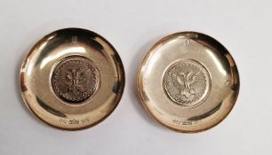 Pair of silver pin dishes, marked '1672-1972', with a double-headed eagle to centre, 4.8ozt (2)