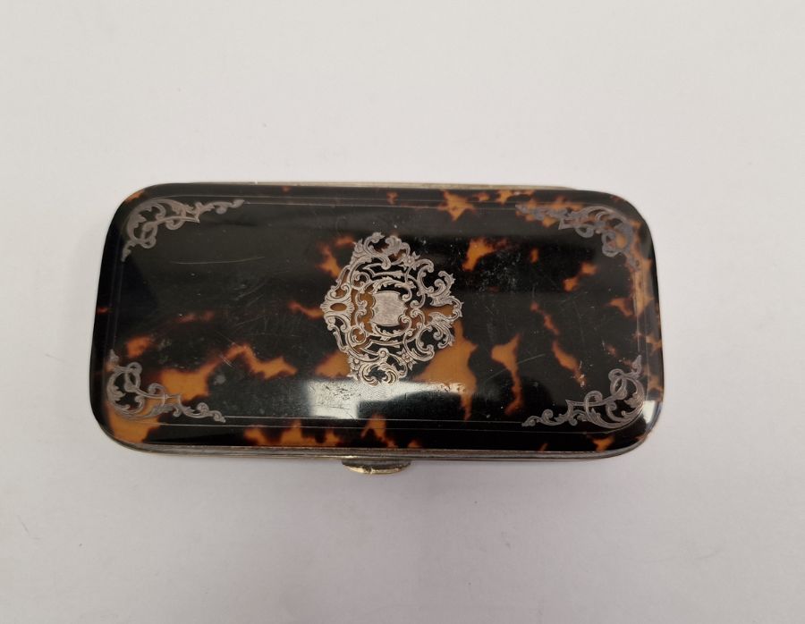 Late Victorian silver-plated and tortoiseshell-mounted glasses case inlaid with scrolling acanthus