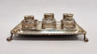 Georgian silver inkstand by Edward Aldridge, London 1762, rectangular with three silver-mounted