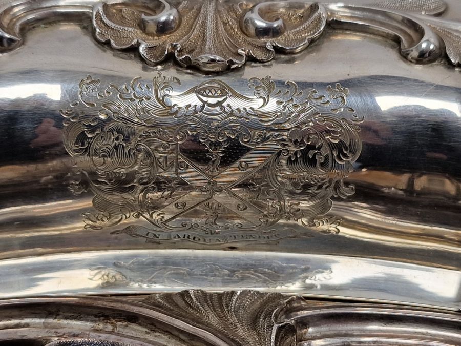 Pair of Victorian silver tureens with silver castle handles, scrolling rococo-style decorated lid - Image 4 of 32