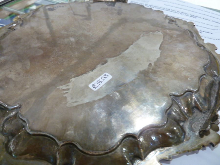 Victorian silver salver of circular form, with scalloped scrolling edge and scrolling engraved - Image 4 of 4