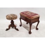 Victorian circular piano stool with carved and moulded column, on tripod base with moulded ogee legs