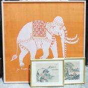 Jim Thompson Batik on silk  Elephant Two late 19th/early 20th century Japanese watercolours on silk,