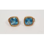 Pair of 18ct yellow gold earrings set with blue stones, stamped 'A Clunn'