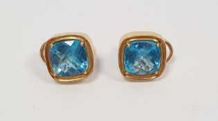 Pair of 18ct yellow gold earrings set with blue stones, stamped 'A Clunn'