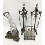 Pair Regency plated candelabra, each four-light and with removable flame finial, above three