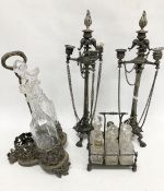 Pair Regency plated candelabra, each four-light and with removable flame finial, above three