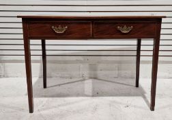 19th century mahogany two-drawer side table, the rectangular top above two drawers, on square