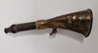 Great Western railway brass station horn with turned horn mouthpiece, stamped 'GWR'