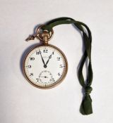 Gentleman's gold-plated open-faced pocket watch, the enamel dial with Arabic numerals and subsidiary