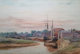 A Binbeck (b.1900 - 20th century) Pair watercolour drawings Estuary scenes with sailing/fishing