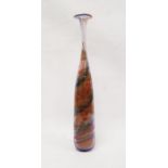 Large Isle of Wight glass bottle vase with narrow drawn neck and flattened rim, designed by