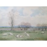 Kenneth Pengelly (20th century) Watercolour drawing Lambing Time, Romney Marsh, signed and dated