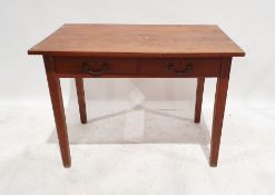 Teak two-drawer desk on square-section supports, 76cm x 106cm x 68cm
