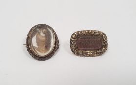 Small Georgian gold memorial brooch, rectangular and all engraved with plaited hair centre and