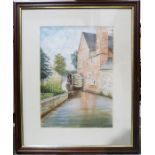 E Hugill Watercolour  "Upper Slaughter", painting of a mill, signed and dated 1992 lower right,