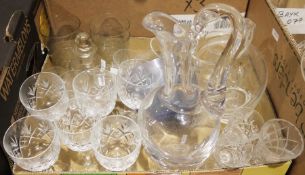 St Louis, France, glass claret jug, a set of six cut sherry glasses and assorted glassware to