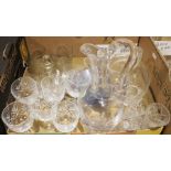 St Louis, France, glass claret jug, a set of six cut sherry glasses and assorted glassware to