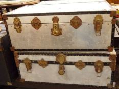 Four wooden and aluminium cased steamer trunks (4)