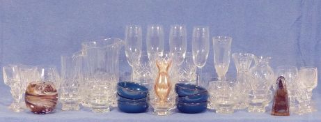 Set of four Stuart cut glass sherry glasses, a Caithness cut glass vase and assorted glassware and