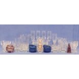 Set of four Stuart cut glass sherry glasses, a Caithness cut glass vase and assorted glassware and