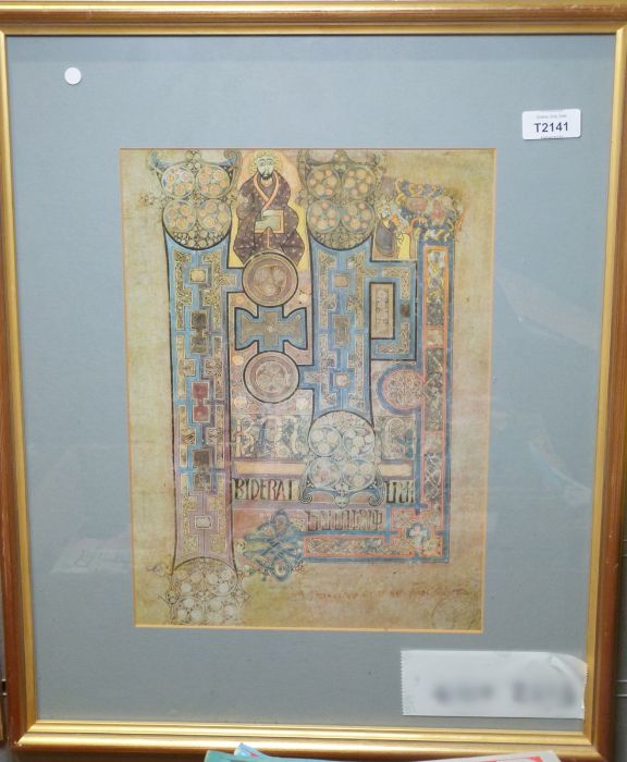 Two lithographic print from the book of Kells, glazed and framed and four further prints (6) - Image 5 of 5