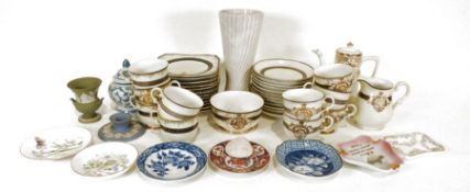 Meito China Japan part tea service to include teapot, milk jug, saucers, cups, etc, a Wedgwood green