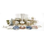 Meito China Japan part tea service to include teapot, milk jug, saucers, cups, etc, a Wedgwood green