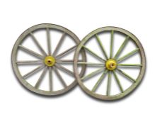 Pair of large R.Bobys patent Bury St Edmonds wooden cartwheels with iron rims (2)